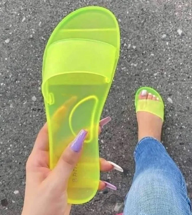 

2021 Summer Ladies New Comfortable Jelly Slide Flat Sandals Soft Rubber Beach Slippers Plastic Sandals Casual shoes, Blue,red,clear,neon green