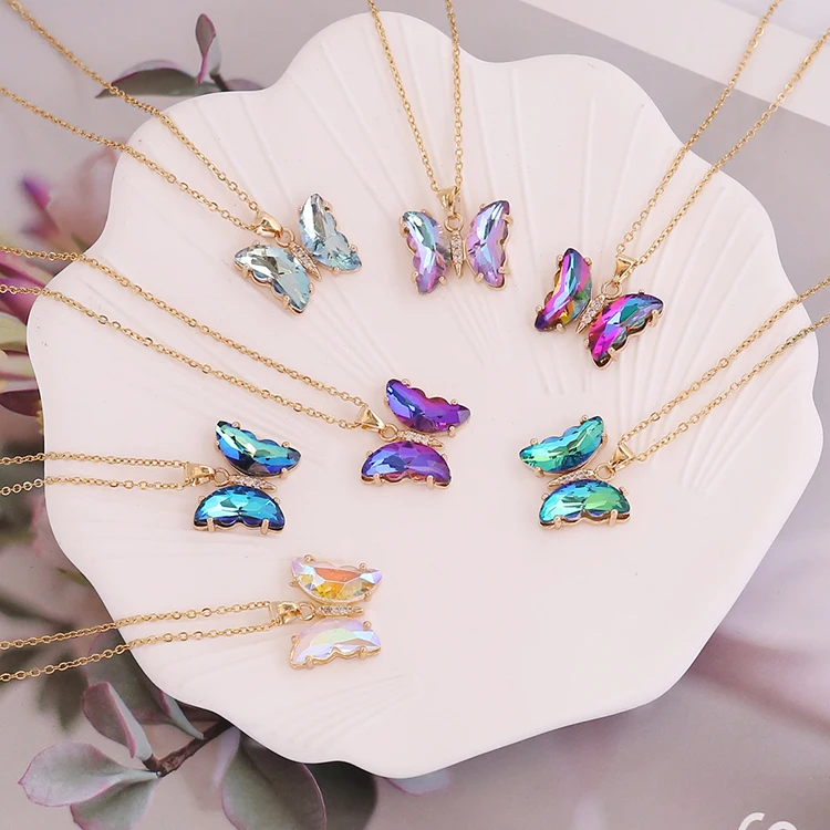 

G1521 Hot Sale Necklaces Jewelry Stainless Steel Colorful Butterfly Pendant Necklace