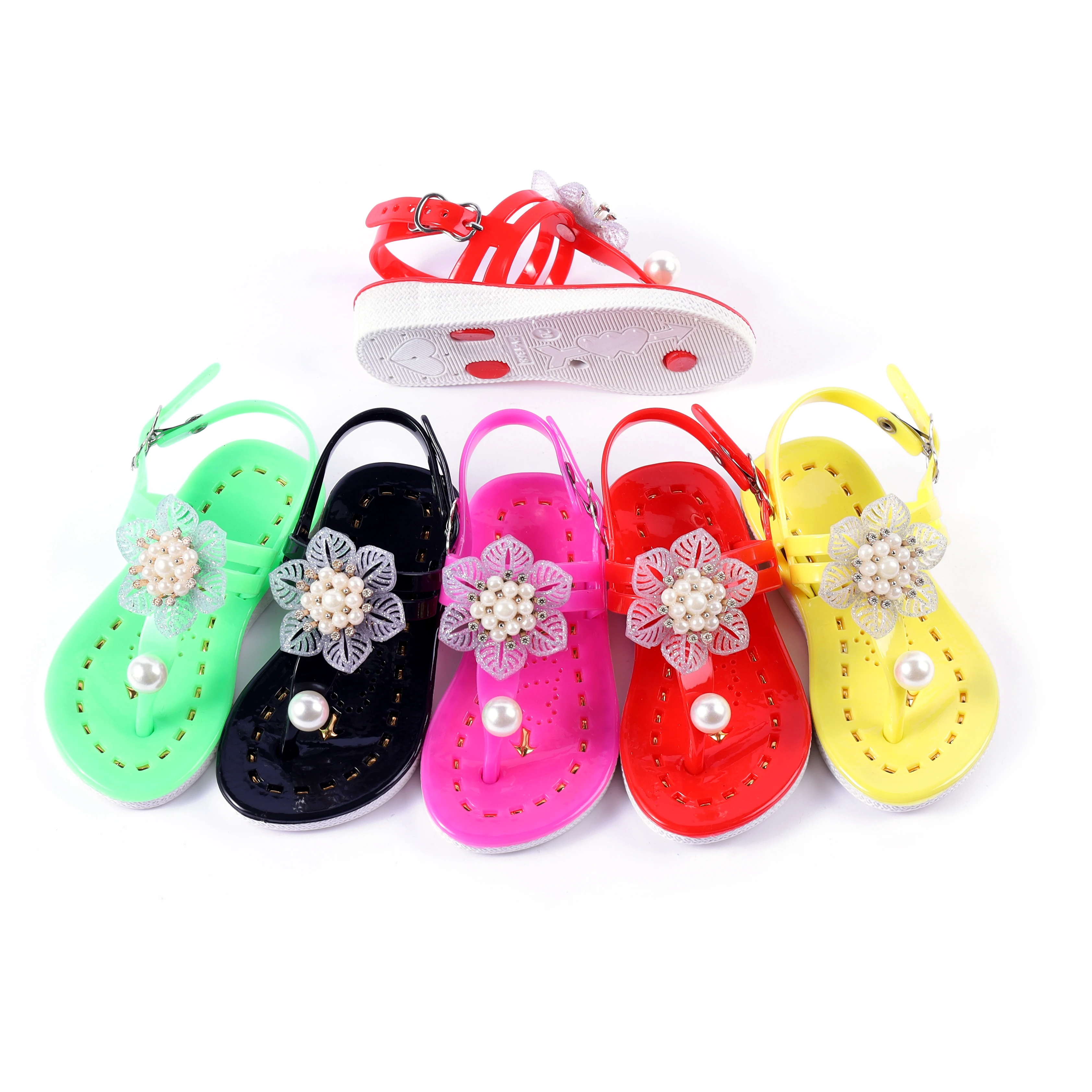 

Hot sale bead flower metal buckle for children thong sandals