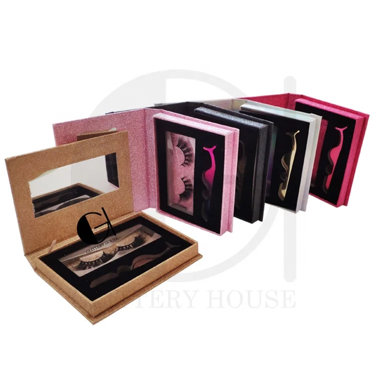 

no logo lash box with tweezer mirror inside custom packaging box 25mm 3d 5d 6d real mink eyelashes packaging box set with logo
