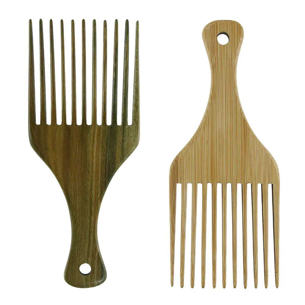 

Eco-friendly Afro Curly Hair Pick Bamboo Bristle Hair Brush Detangle Hair Brush, Customized color