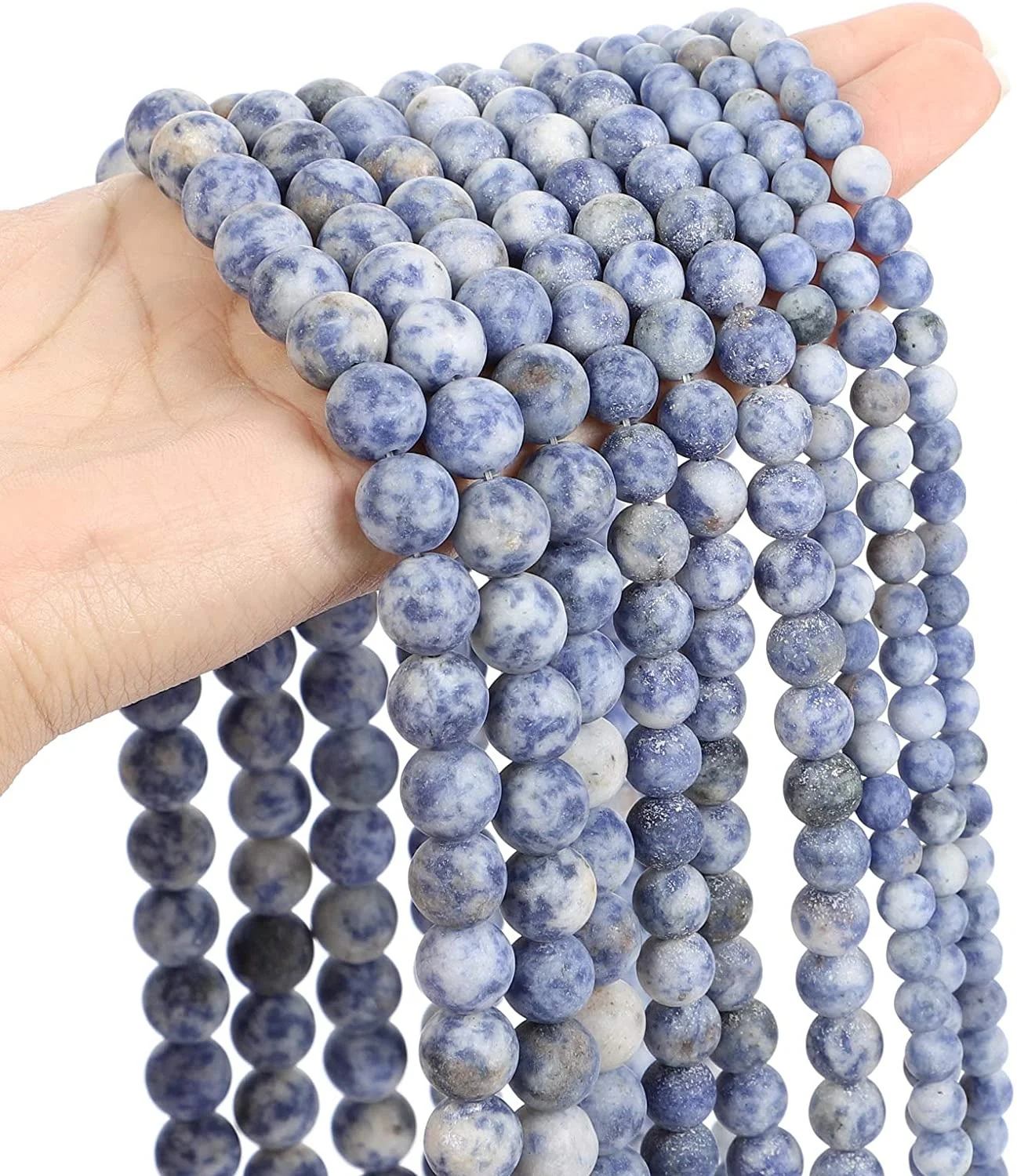 

8mm Natural Blue dot Undyed Beads,Chakra Blue Spot Bead Strand, Round Matte Gemstone Loose Beads