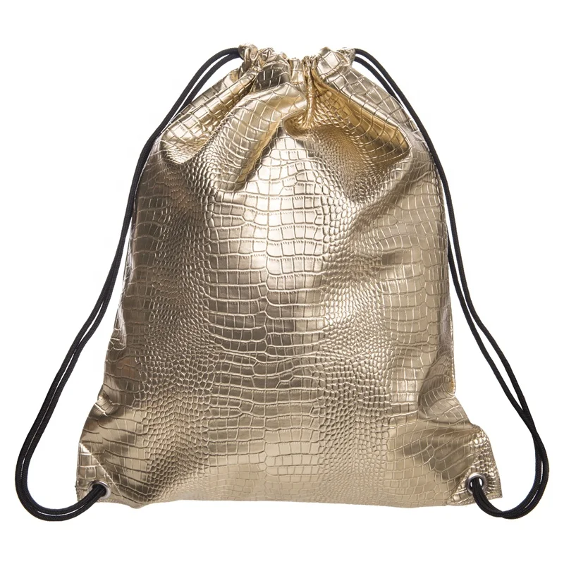 

Wholesale leather gold black Backpacks gym sport bags backpacks pu drawstring bag