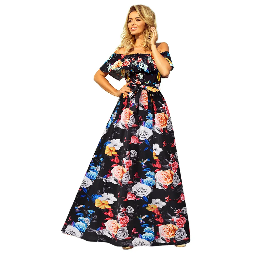 

2020 new prom evening dress casual dress strapless print retro dress, Shown