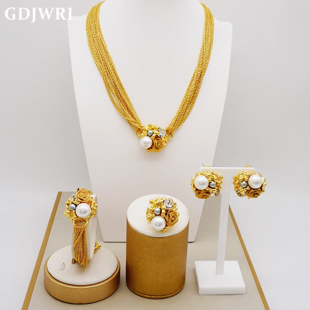 

GDJWRI RA08 gift 18k pure gold wholesale price bulk brazilian gold plated jewelry set, 3 tone