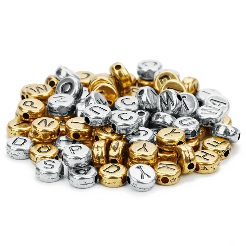 

Wholesale 4*7mm Vintage Golden Alphabet Beads Metallic Silver Letter beads For Jewelry Making And Children's Educational Toys, Gold and silver