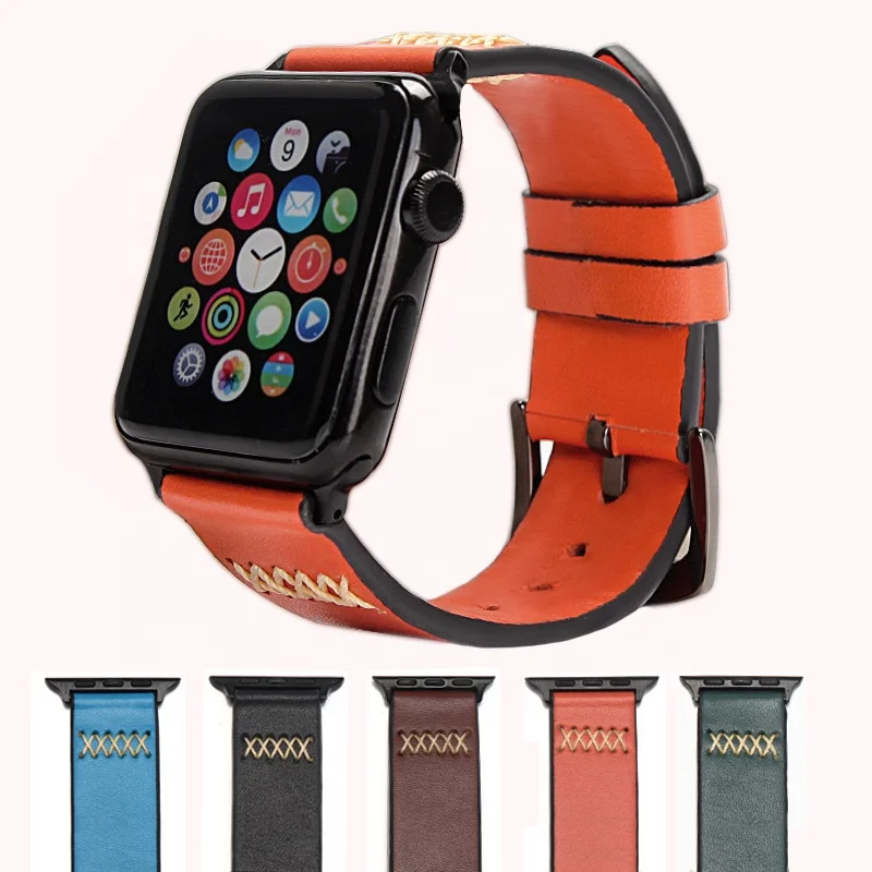 

Genuine Leather strap comfortable touch feeling watch band with stitching spotlight for Apple watch