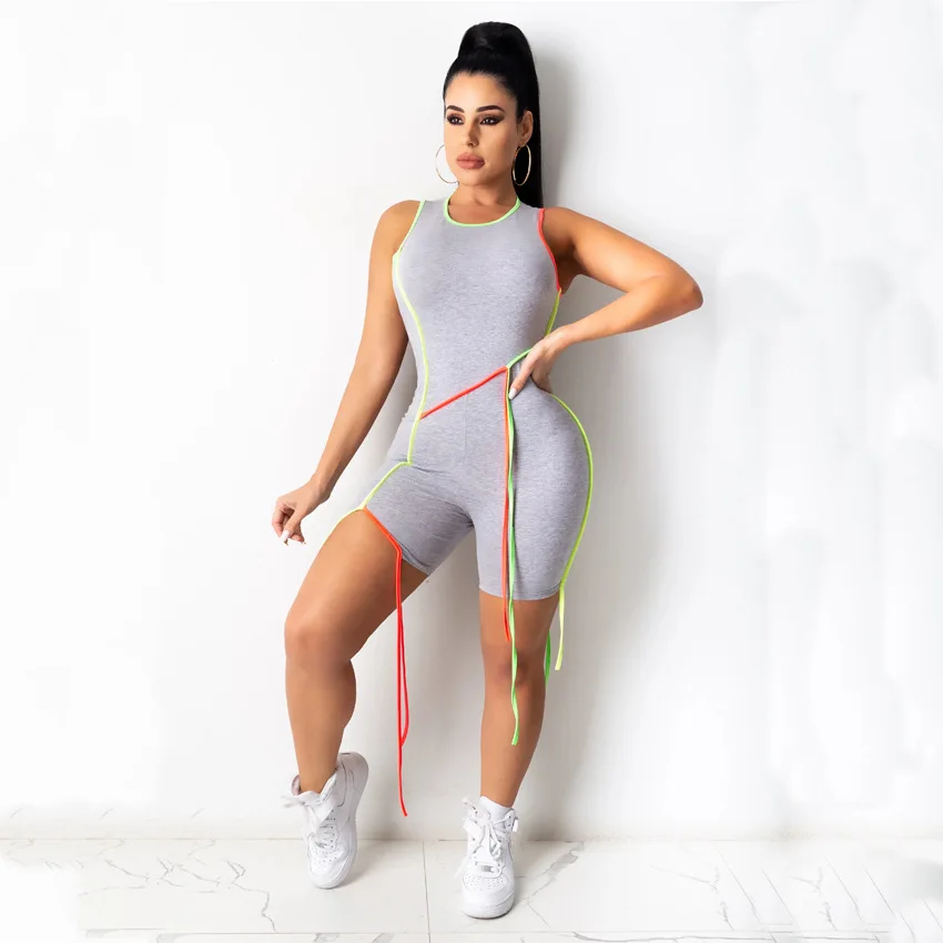 

Contrasting Color Jumpsuit Sports Sexy Slim-Fitting Casual Pants Patchwork Irregular Jumpsuit for Women XQM