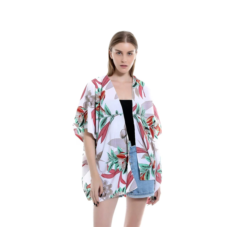 

MIO Amazon Best Sale Sunscreen Short Beach Clothes Women Kimono Cardigan Fashion Floral Printed Pattern
