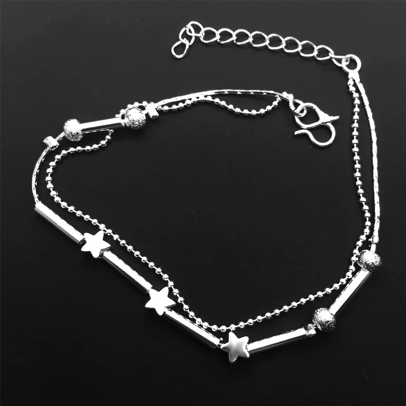 

Wholesale Fashion Woman Girl Party Birthday Gift Two Layers Star Beads Two Lines Anklet, Show in the picture