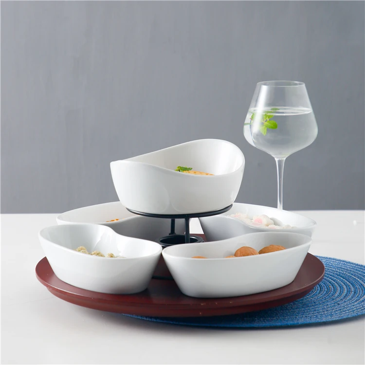 Novel White Ceramic Cheap Tealight Candle Cheese Chocolate Fondue Set