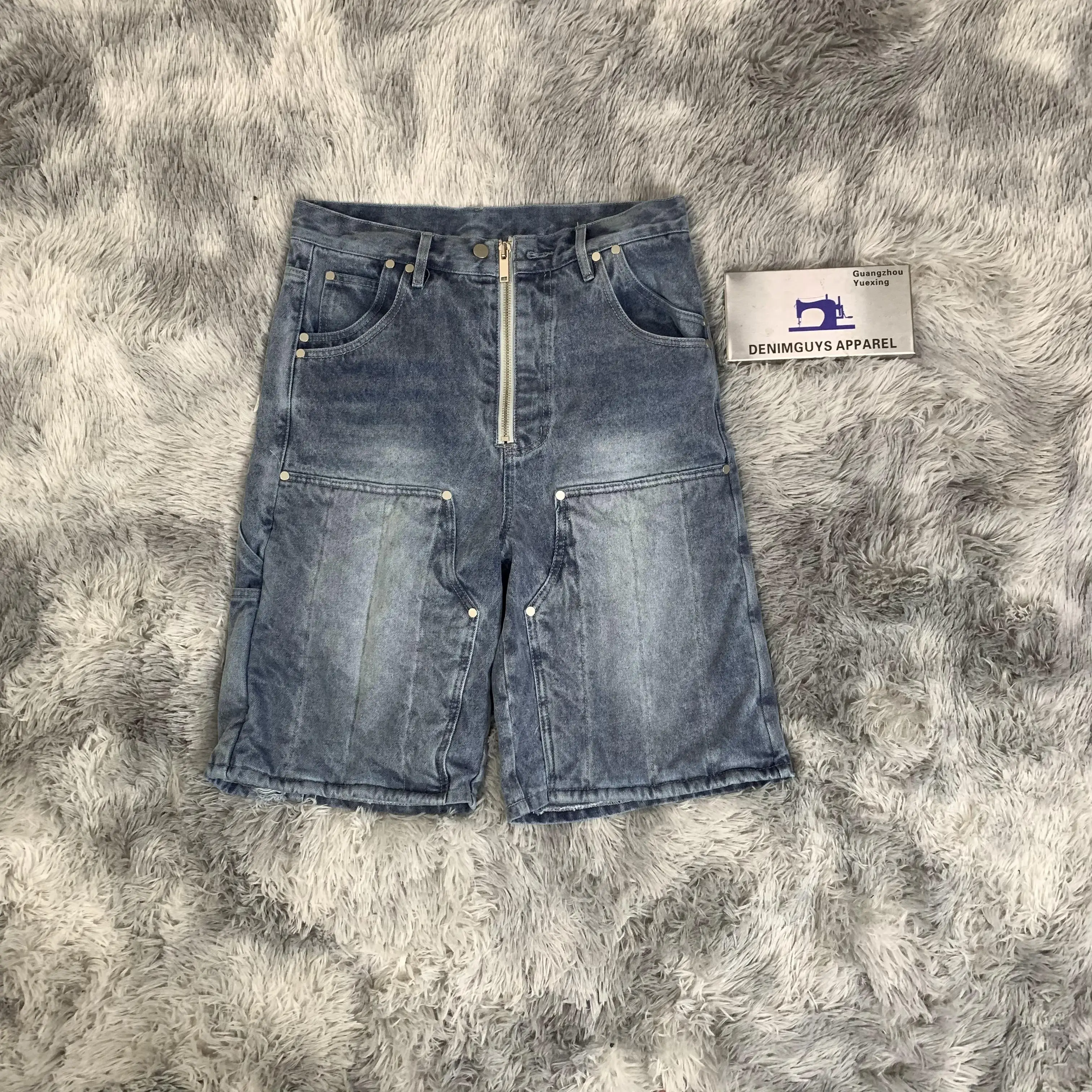 DENIMGUYS Streetwear Patchwork Jorts Baggy Men Double Knee Carpenter Denim Shorts Jeans Short Pants Men
