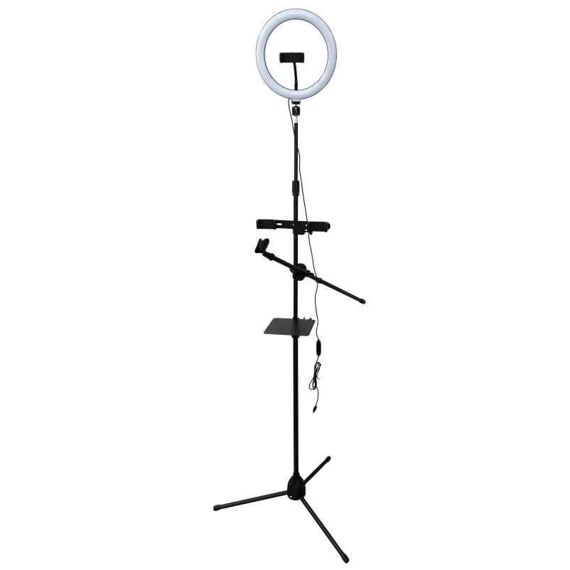 

wholesale high quality mobile phone metal tripod stand with 10 inch USB ring light for studio recording equipment bm800