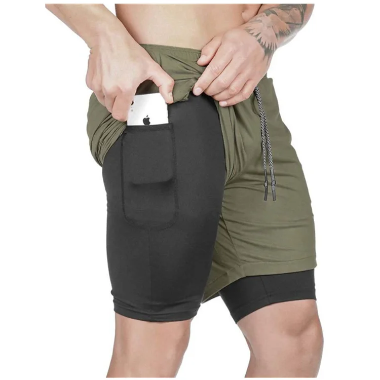 

Men's 2 in 1 Shorts Workout Running Training Gym 7" Short with Towel Loop, Black, white, gray, army green