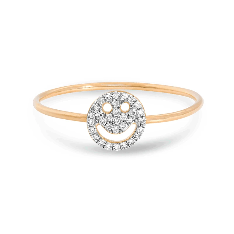 

Milskye dainty 14k gold plated 925 sterling silver diamond paved smiley face ring for women