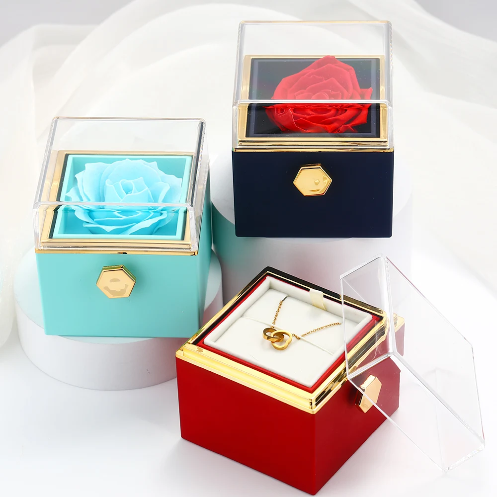 

Cheap Gifts Box For All Occasions Soap Flower Jewelry Packaging Gift Rotating Box Eternal flower cosmetics box