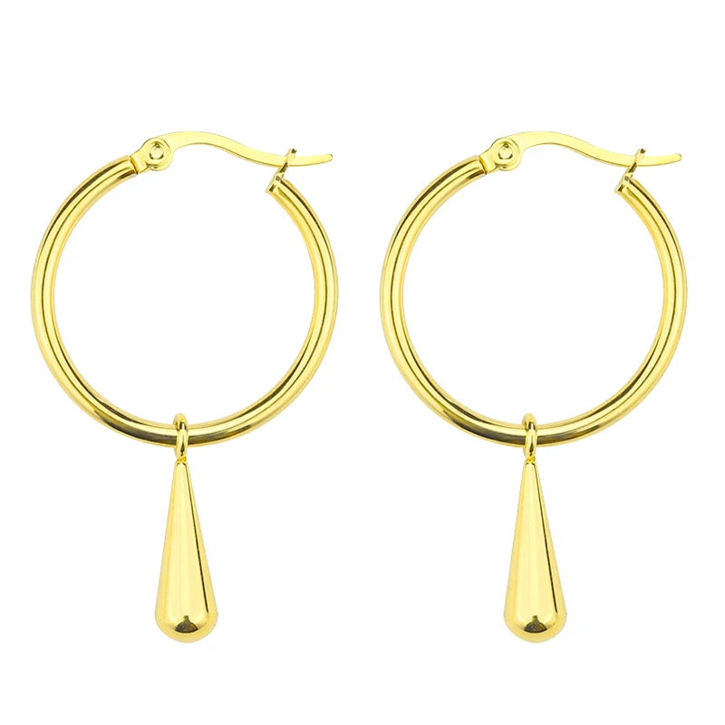 

simple 18k gold round drop earrings hoop earrings loop for women stainless steel wedding, Silver gold