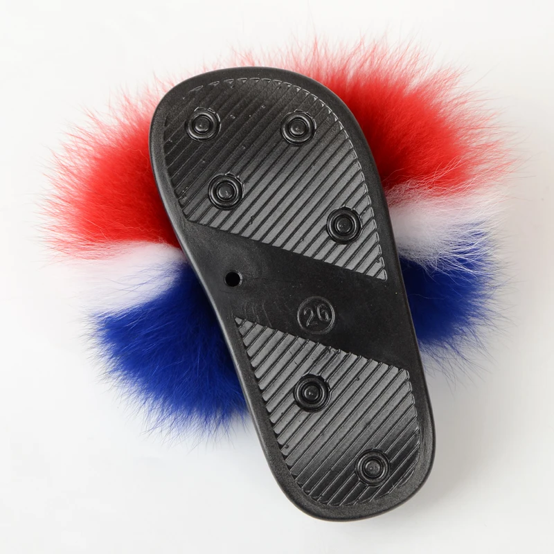 
Multicolor Genuine Super Soft Fox Children Fur Slippers Kids Fur Slides Baby Fur Slippers With Straps 
