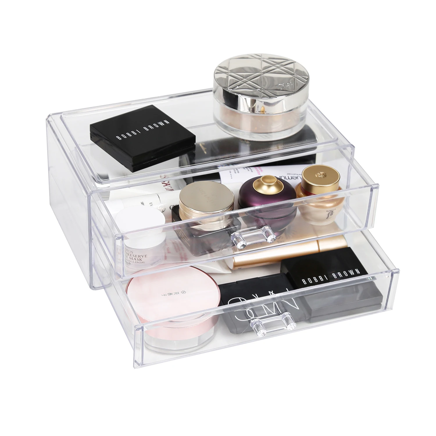 

plastic shell 2 layer big living room bathroom with drawers make up cosmetic storage box organizer for jewelry