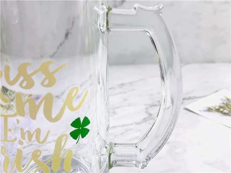 Custom Wholesale Glass Sublimation Beer Mug Logo Unique Clear Beer Mugs Cup With Handle