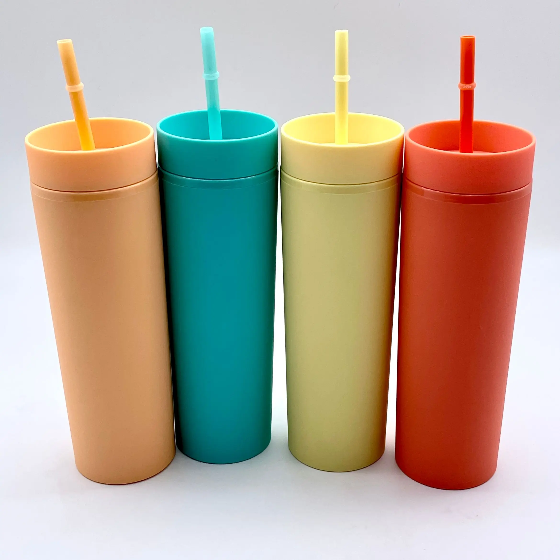 

Double-layer plastic straight cup rubber paint straw cup large-capacity cold drink cup spot customization, Customized color