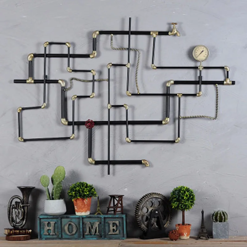 

Retro Water Pipe 3d Wall Home Decoration Creative Bar Wall Hanging Iron Metal Decoration Simple and Individual, As photo
