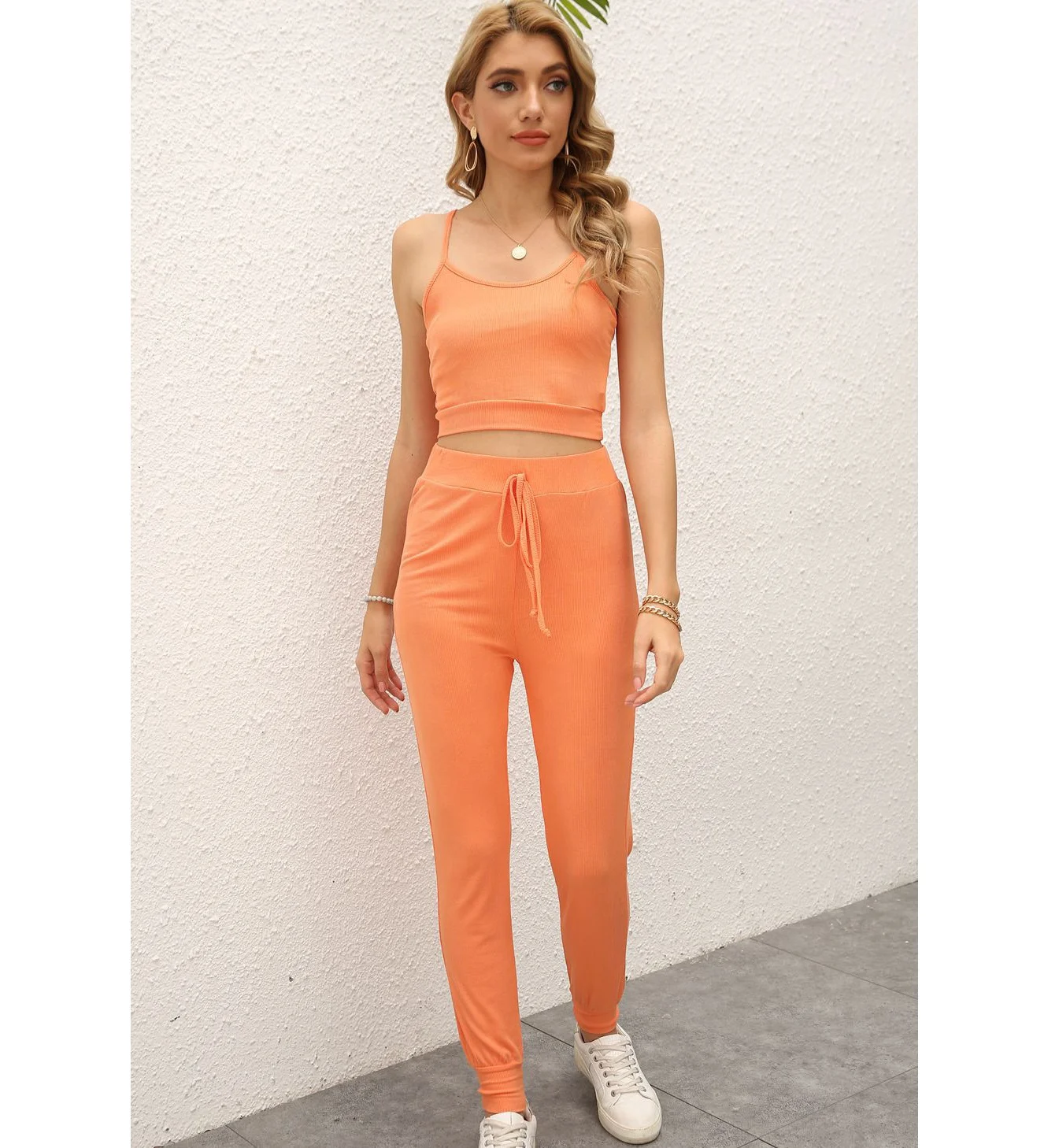 

Wholesale Ribbed Spaghetti Strap Top And Pants Lounge Wear Night Wear Sexy Women Sleepwear Women, As pictures or customized colors