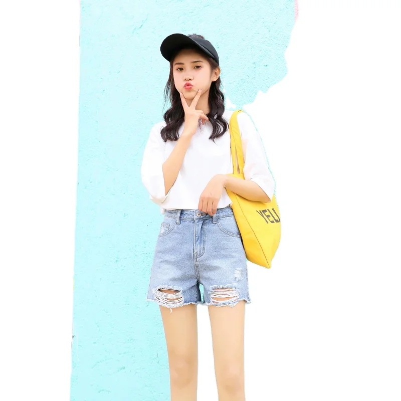 

Wholesale Custom 100% Cotton Fashion Womens Light Blue Distressed Denim Bermuda Shorts