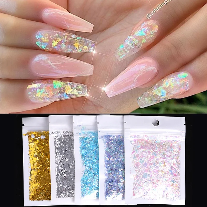 

Nail Aurora Fragment Paper Irregular Colorful Candy Gradient Fragments Aurora Illusion Glitter 3D Nail Art Sequins, Photo