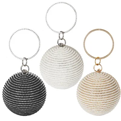 

Evening Bag, Crystal Pearl Beaded Clutch Ball Shaped Evening Rhinestone Bags/, 3 colors