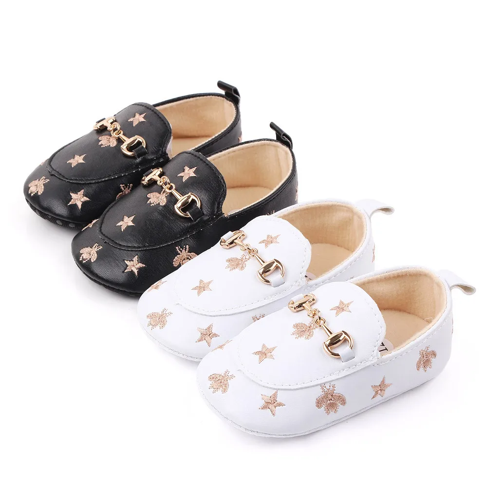

Hot selling baby casual shoes slip-on infant unisex anti-slip bee print toddler shoes, White/black