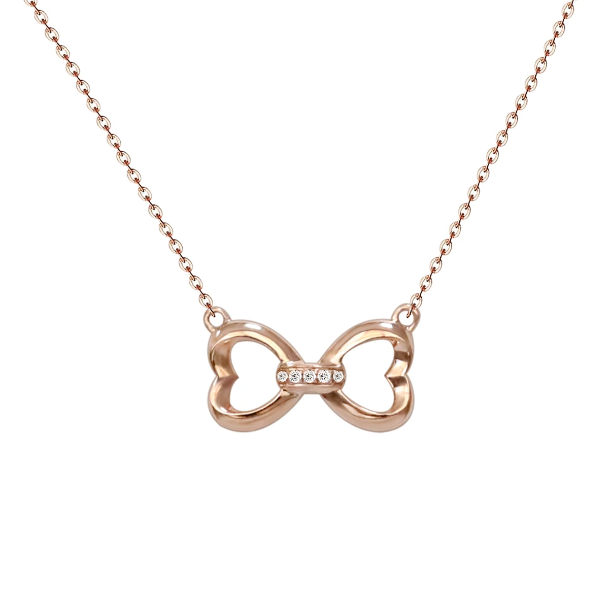 

Tiny Bowknot Charm 18K Rose Gold Diamond Necklace Solid 18K Gold Chain Link Bowknot Necklace