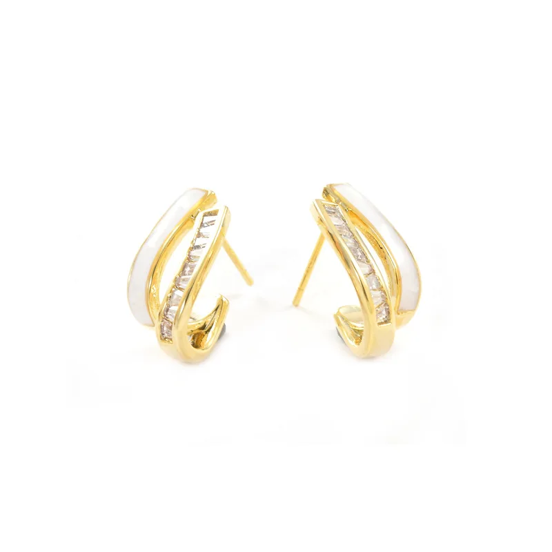 ED64221 Korean fashion gold plated women jewelry diamond enamel geometric stud earrings