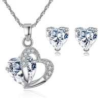 

Valentine's Fashion Jewelry Sets Silver AAA Cubic Zircon Cz zircon red Heart Necklaces Stud Earrings Gift Sets Wedding Set