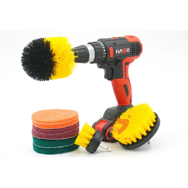 

9 Pcs Zhenda New Style High Wear Resistance DrillBrush Set For Bathroom Cleaning, Yellow or customized