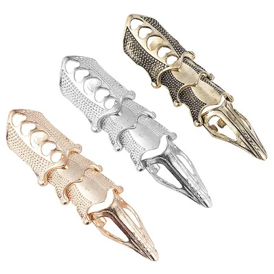 

NEW Cool Boys Punk Gothic Rock Scroll Joint Armor Knuckle Metal Full Finger Ring Gold Cospaly DIY Ring Halloween decoration, 3 colors