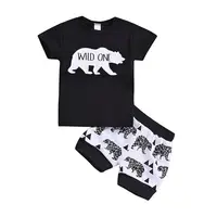 

Amazon Ebay Summer Wild One Print Short Sleeve clothing sets Baby Boy 2pcs infant clothing set