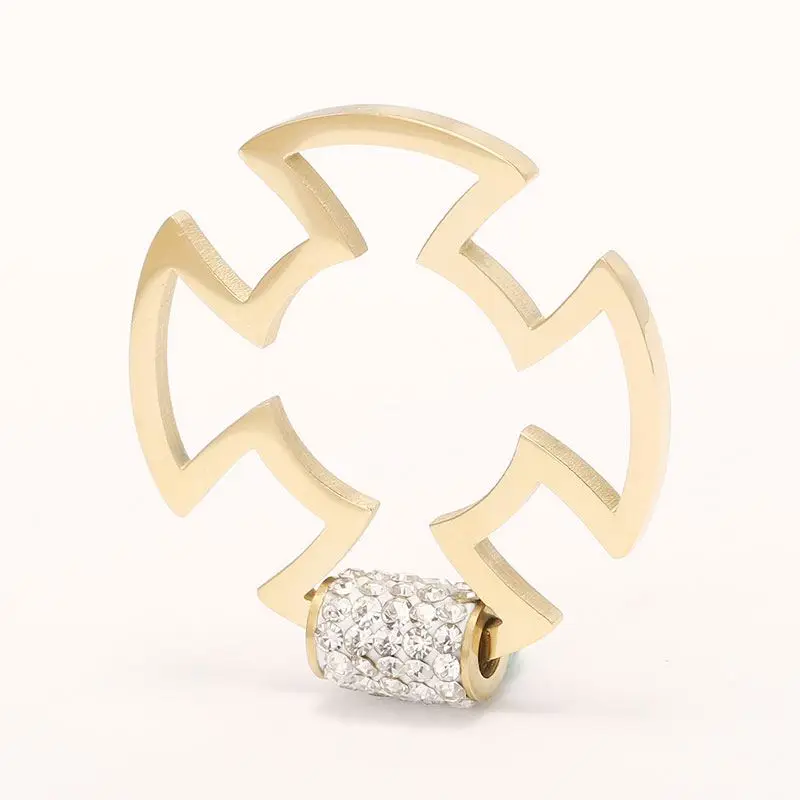 

Unique Design Zircon Gold Plated Jewelry Factory Wholesale Stainless Steel Hollow Round Cross Necklace Pendant