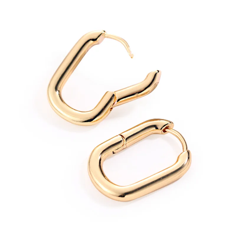 

2021 New Fashion Geometrical Chunky Hoops Earrings Gold Silver O shape Earrings women Smooth Brass Hoop Earring