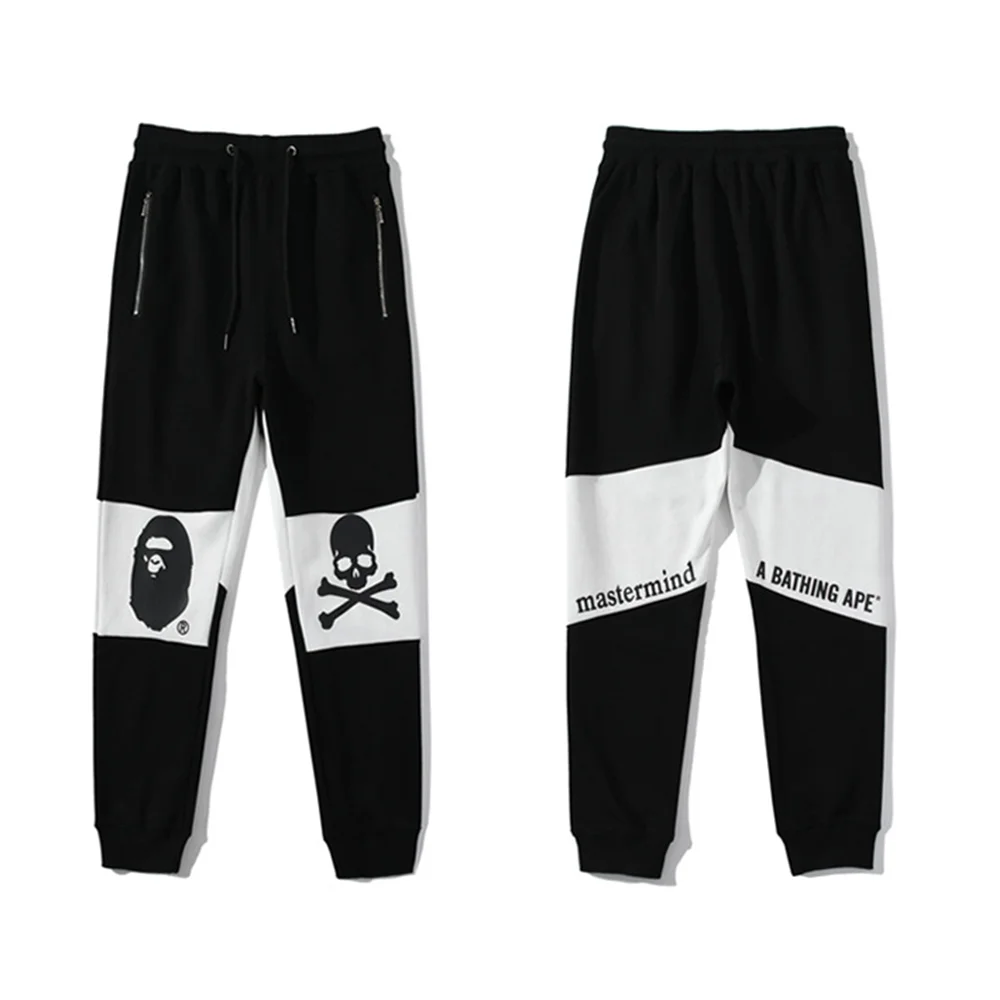 

2021 Wholesale Trendy Bape skull trousers joint black and white color matching men's and women's casual footwear pants, Customized colors