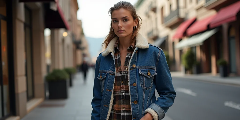 Styling A Denim Flannel Shirt Or Sherpa Denim Jacket Elevates Casual Fashion With Rugged Elegance
