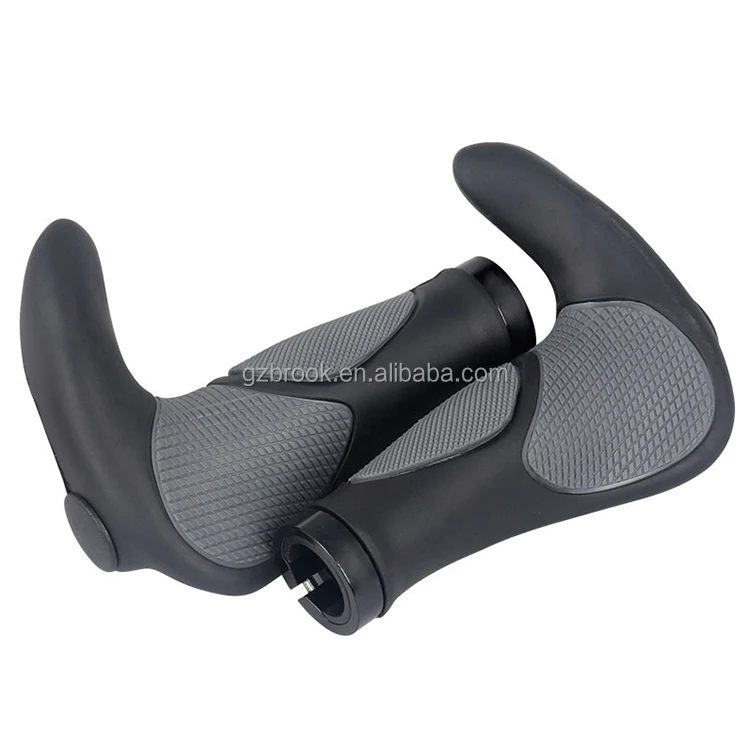 

Hot selling lock on ergonomic road bicycle mountain bike handlebar TPR rubber soft grips, Black-gray