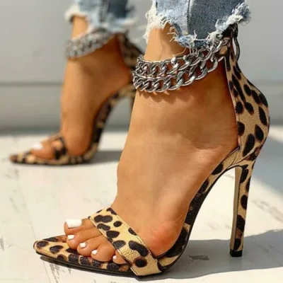 

OEM femmes talons hauts wholesale spring leopard summer wedding party fancy pointed sexy sandals women high heels, White/brown/green