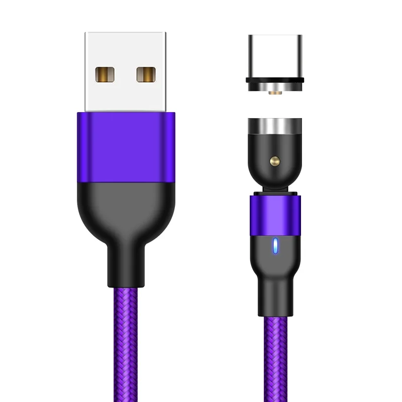 

2020 Magnetic USB Charging Cable 180 Rotation Nylon Braided Cord Compatible with Mirco USB Type C Smartphone and iProduct Device, Black,purple,red