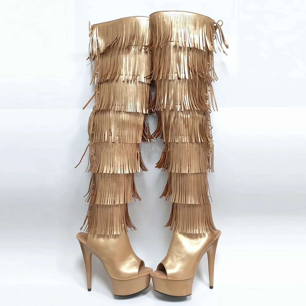 

Rncksi Super High Heel Sexy back strap layered wicker like dynamic high boots, Black/beige/dark red/brown/any color