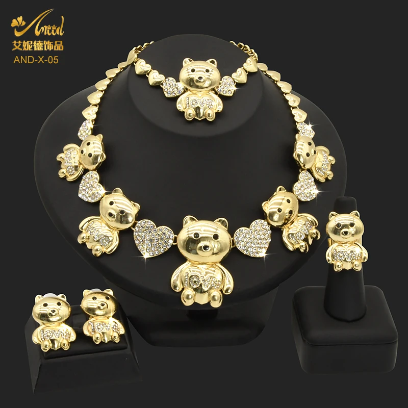 

XOXO Jwelary Earring Necklace 2021 Wholesale Fashion Gold Plated Brazilian Jewellery Bear Love Heart Jewelerry Women Jewelry Set, Accept your request