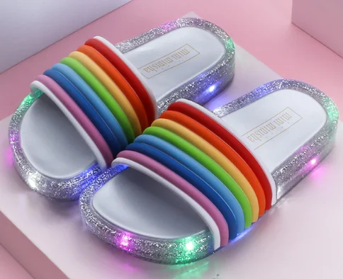 

Rainbow slippers children's and girls' princess shoes summer outdoor home LED flashing light slippers kids