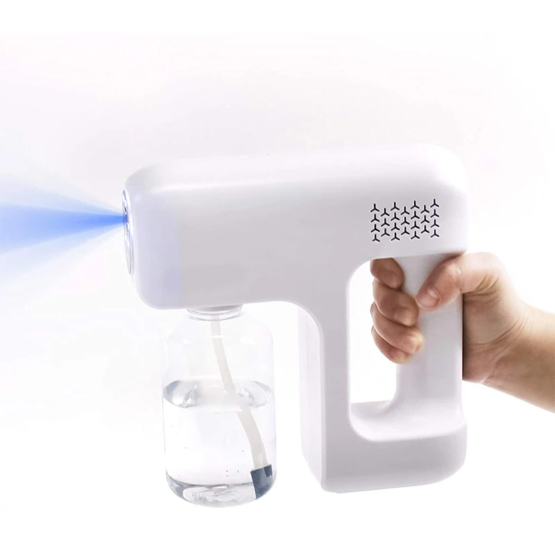 

Can replace any water bottle Fogger Gun Cordless Wireless Handheld Nano Atomizer ULV Electric 400ml Capacity Fogger Sprayer, White