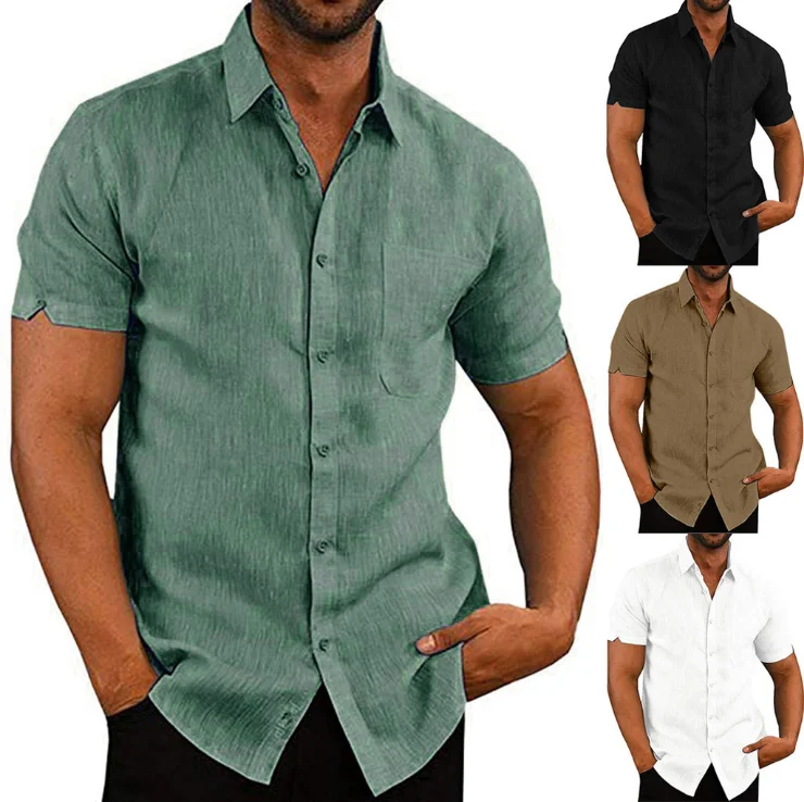 

2020 New Summer Men Shirts Casual Slim Short Sleeve Pockets Beach Blouse Top camisas hombre streetwear