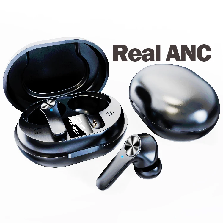 

D01 Real ANC Noise Cancellation Earbuds TWS Wireless Earphone Touch Control Led Display Headphone With Charger Box